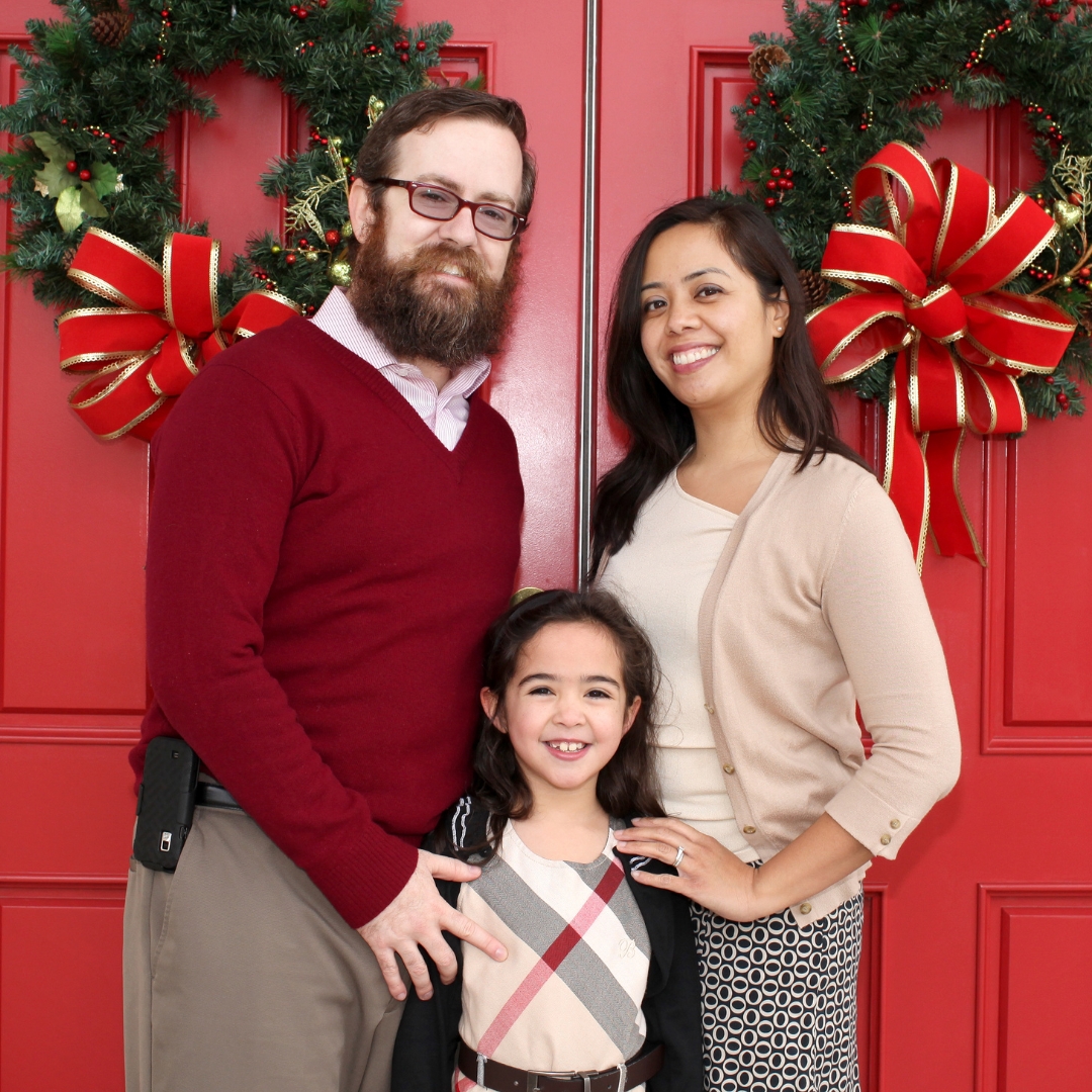 Family outside house