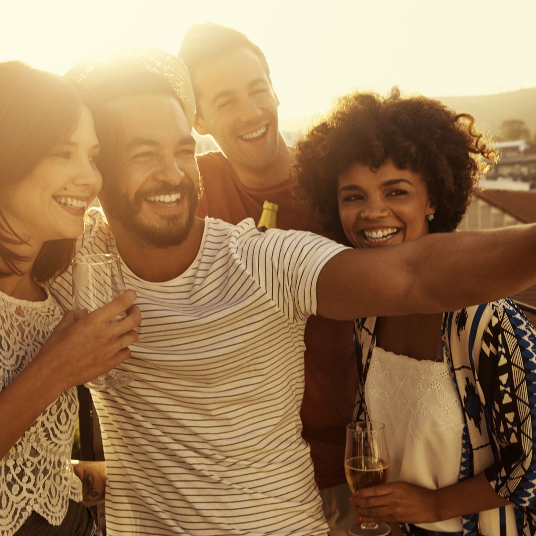 picture of a group of friends taking a selfie at a party